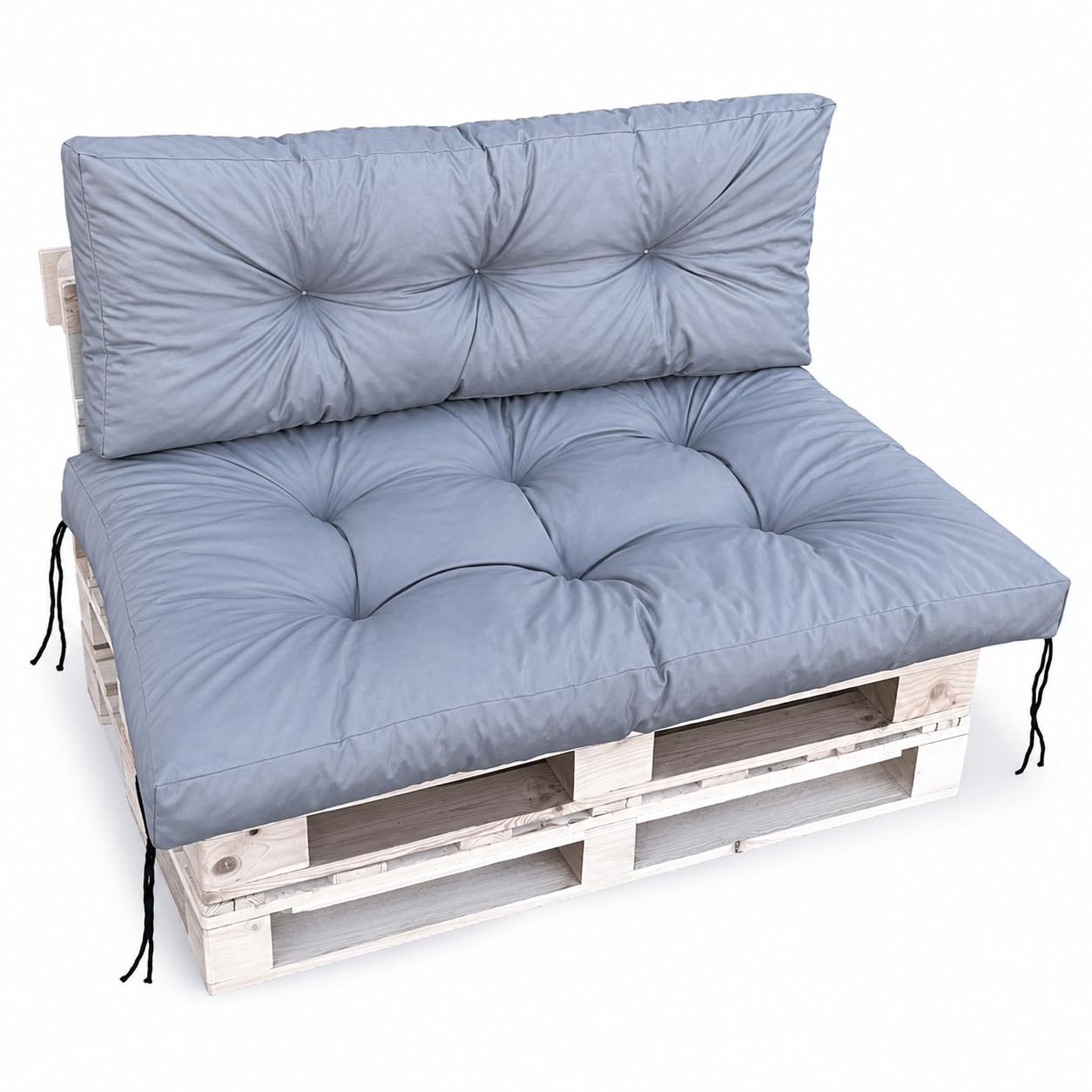 Palettenkissen Set 120x80 cm + 120x40 cm – Sitz- und Rückenkissen für Palettenmöbel, wasserabweisend, wetterfest, Outdoor Gartenkissen (Grau)