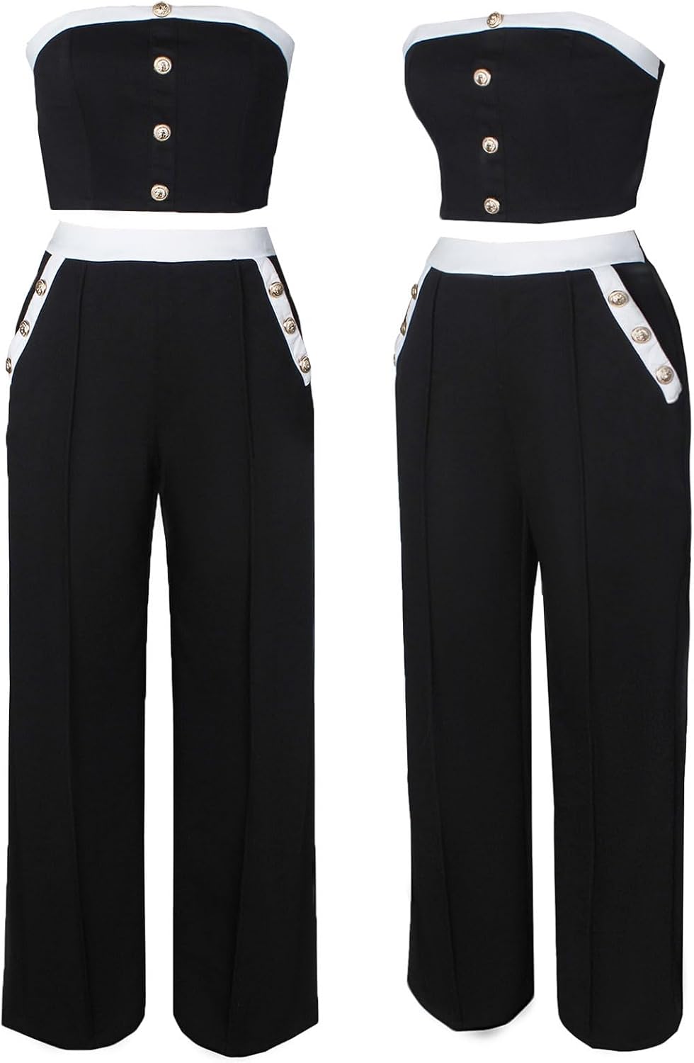 KANSOON Two Piece Outfits for Women Strapless Top and High Waist Wide Leg Pants Vacation Going Out Set - Image 7