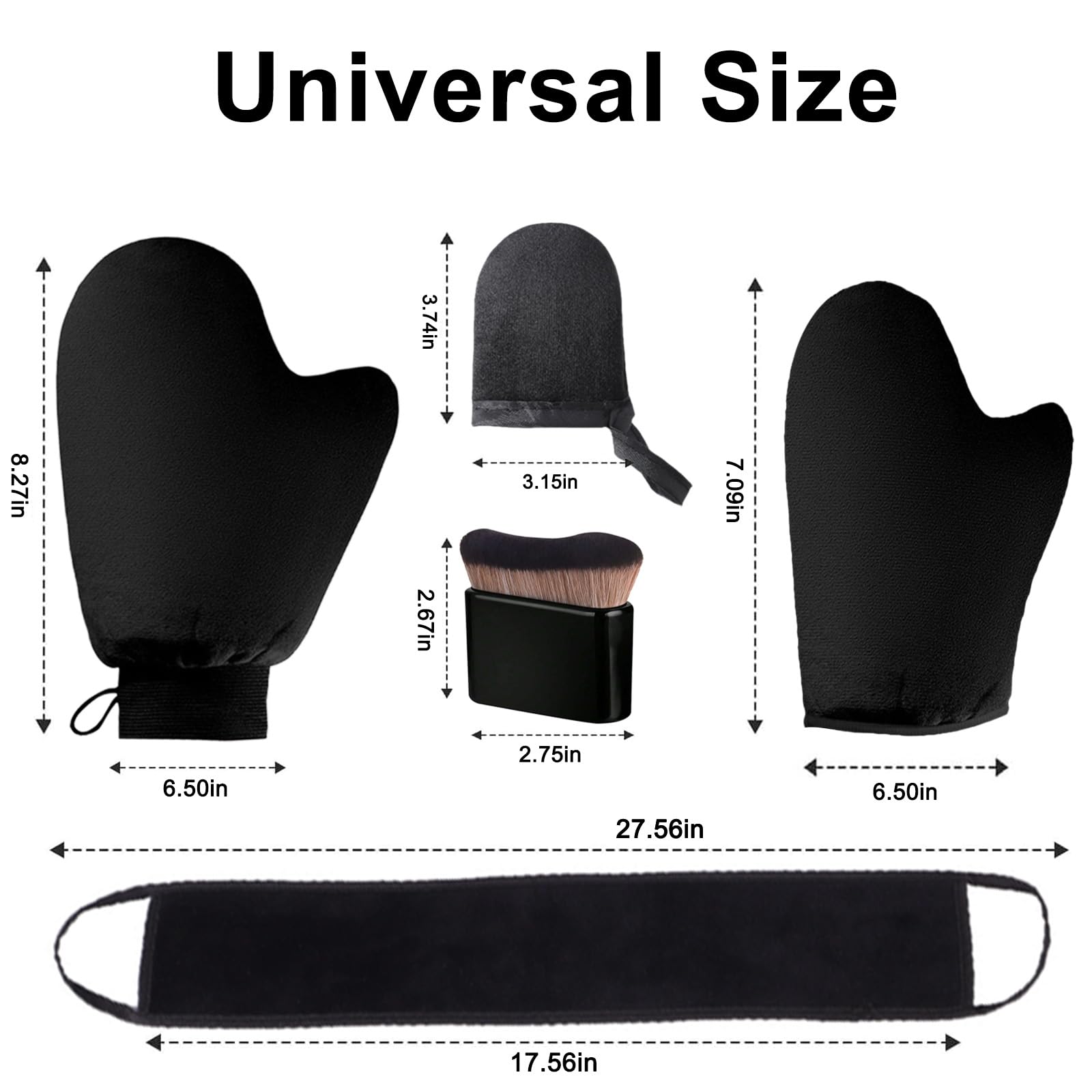 5-in-1 Self-Tanning Mitt Set including Brush, Back Applicator Glove, and Cream Tanner, Black - Image 2