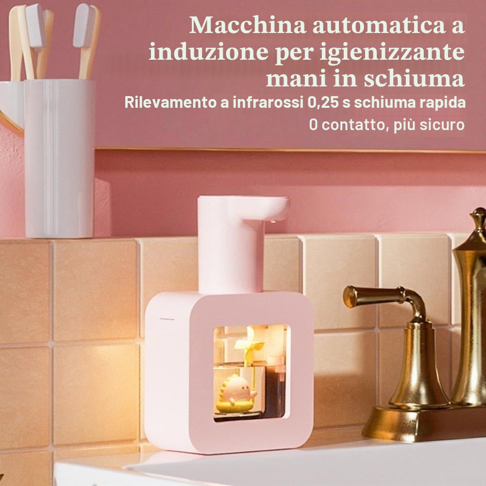 Dispenser automatico di sapone per bambini, dispenser di sapone per le mani di animali domestici, dispenser di sapone in schiuma non touch con rilevamento automatico, ricarica USB, 400 ml (giallo)