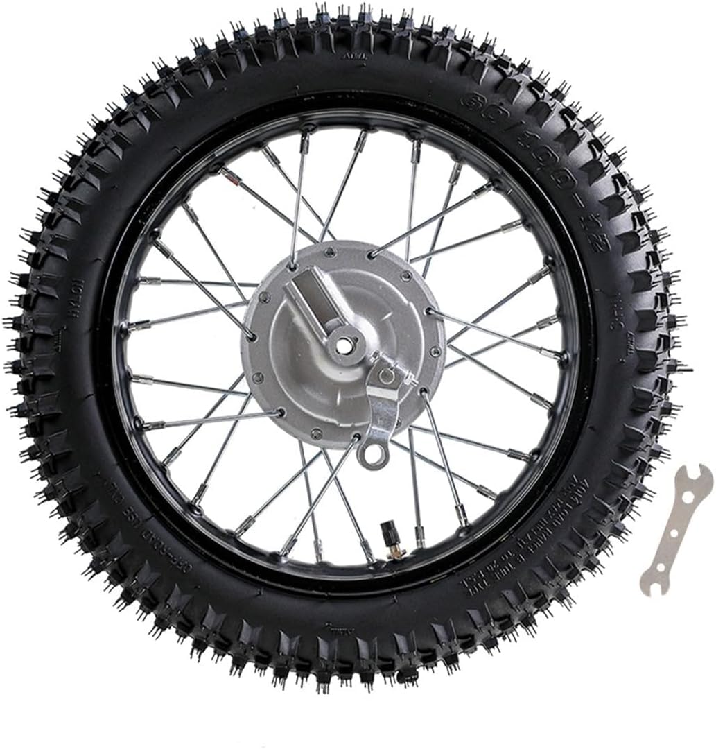 60/100-12" Front & 80/100-10" Rear Dirt Bike Wheel with 12mm Bearings – Drum Brake Assembly for 50cc 70cc 90cc 110cc 125cc CRF50 XR50 Pit Bike Off-Road Motorcycle