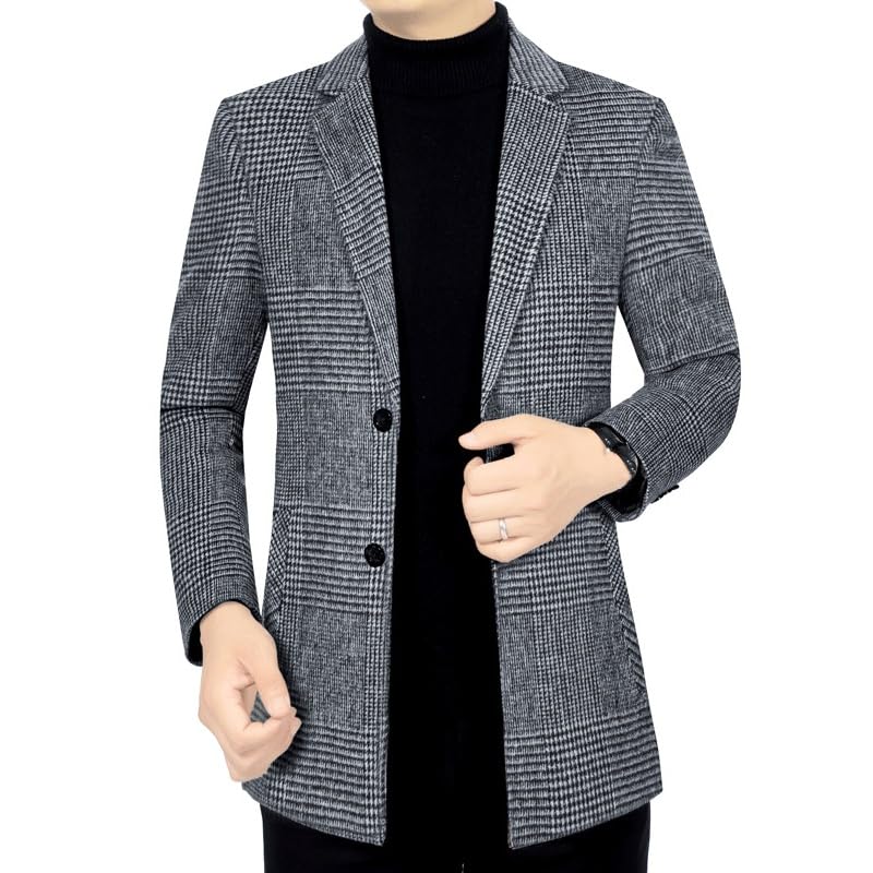 Mens Gray Plaid Casual Blazers Jacket 2 Button Suit Lightweight Knit Sport Coat for Daily Party Business