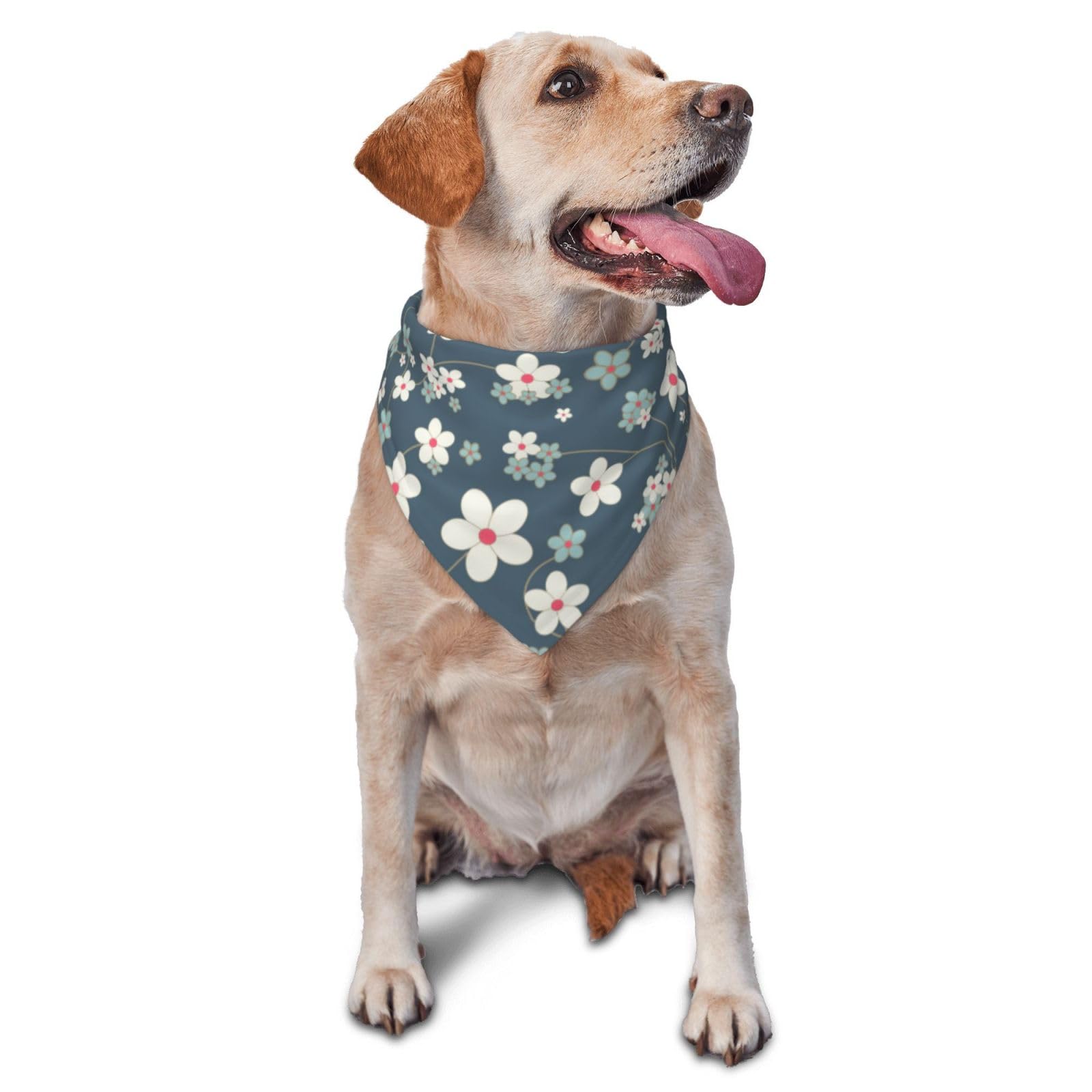 Sipeigyd Blue Flower-1pcs Washable Dog Scarf Triangle Adjustable Puppy Bandana Bib Handkerchief for Girl Or Boy Medium Large Dog Cat