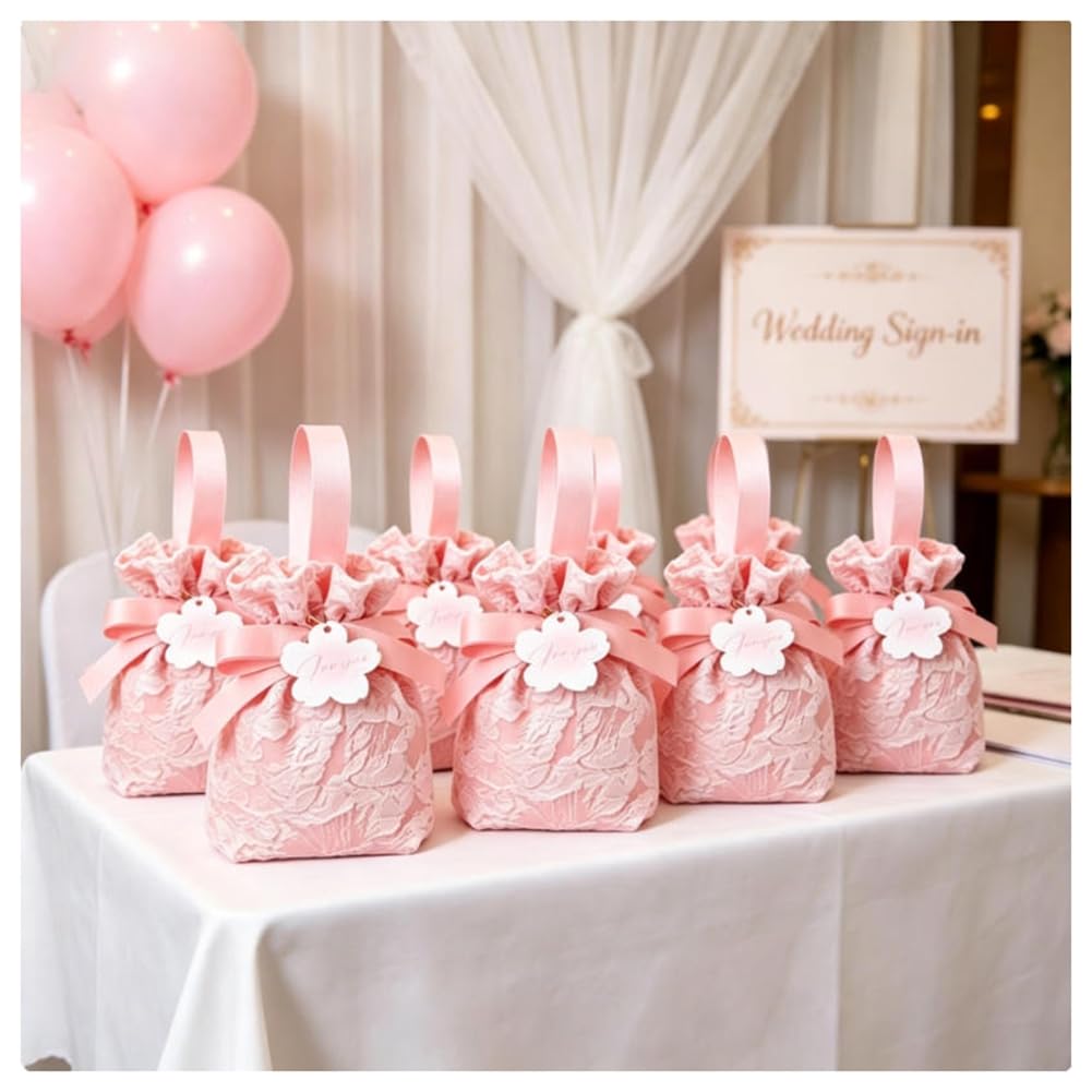 Hochzeit Geschenktüte Bonbonsbeutel Kleine Stoffbeutel mit Kordelzug und Henkel Geschenktasche mit Karten Geschenkbeutel Kordelzugbeutel für Hochzeiten Geburtstag Party Champagner 50 Stück