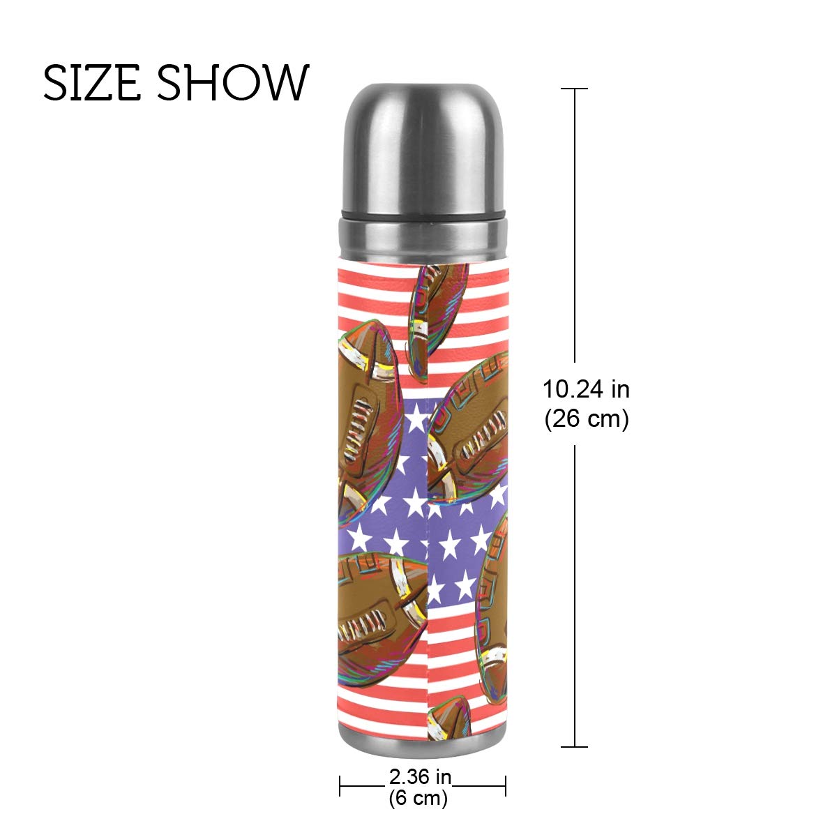 Taza de viaje de acero inoxidable con aislamiento al vacío, doble pared, a prueba de fugas, diseño de fútbol americano, estampado personalizado impreso en piel auténtica, 500 ml