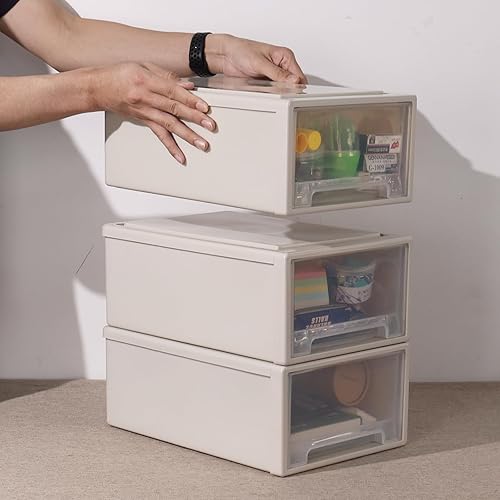 Miniatura 2 de Organizador de almacenamiento apilable de 3 cajones, 3 unidades de 12 cuartos de galón, organizador de almacenamiento de cajones de plástico para