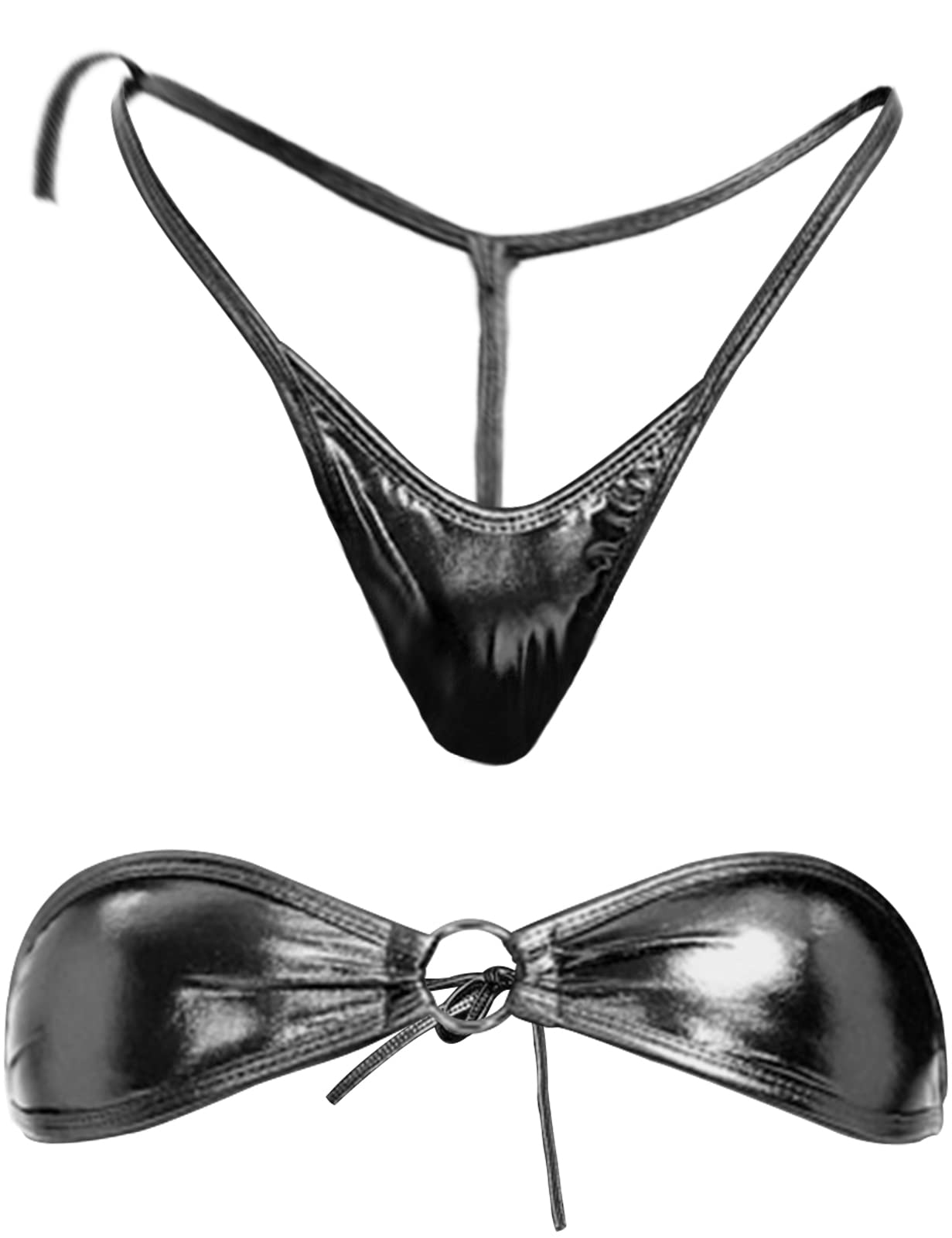 Shiny Metallic Strappy Tube Top Halter for Women Sexy Wet Look Leather Bra Halter Strap Outfit Crop Tops