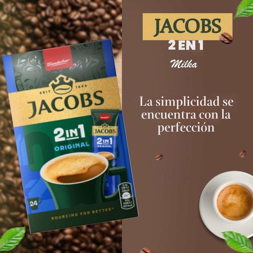 JACOBS 2 en 1, café instantáneo en polvo, 6 x 24 sobres/saquitos, 297.6g