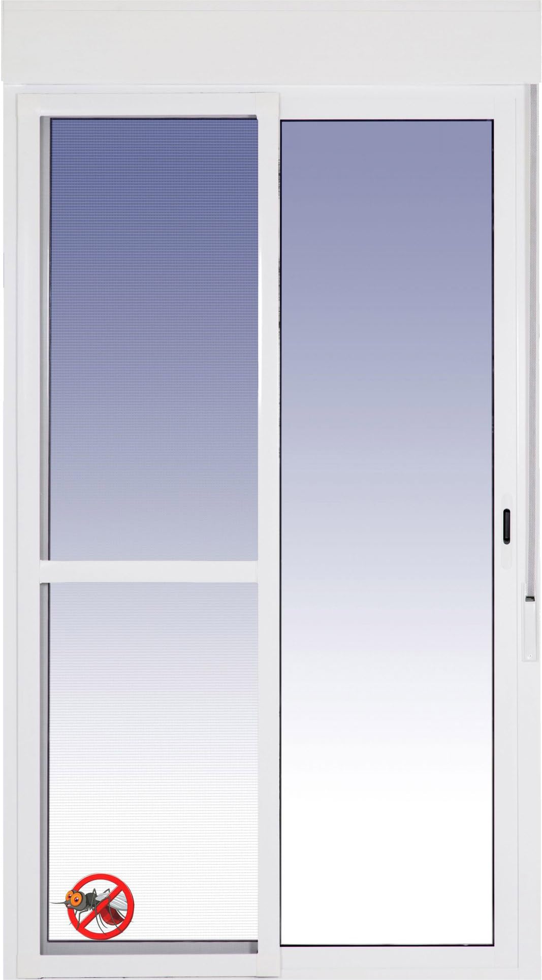 Ventanastock Puerta Balconera Aluminio Corredera Con Persiana (PVC) 1400×2185 2 hojas (marco y cajón persiana en kit) Con Mosquitera