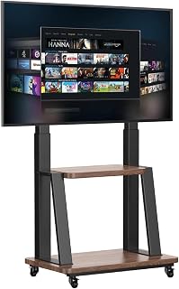 Rollbar TV Ständer,Fernsehständer mit Rollen, Bodenständer TV Wagen für 32-75 Zoll TV, Höhenverstellbar TV Ständer,Max Vesa 600x400,Max 50KG Retro Braun Holzplatten Mobiler Tv-Standfüße