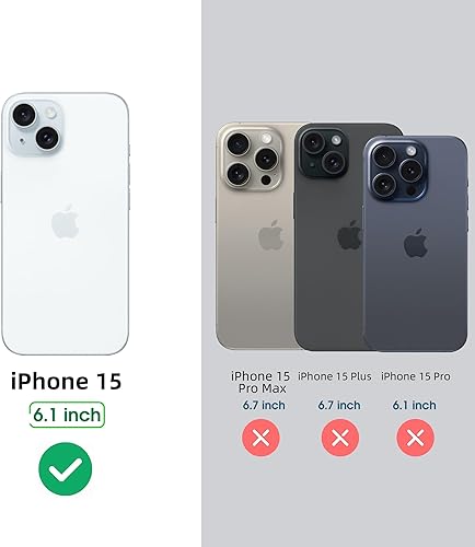 Miniatura 2 de Arae Funda compatible con iPhone 15 con tarjetero y correa para la muñeca para iPhone 15 de 6.1 pulgadas, color rojo vino