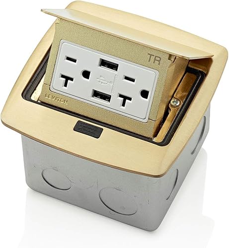 Leviton PFUS2-BR - Caja emergente de suelo con doble tipo A, cargador USB 3.6, salida de 20 amperios, latón
