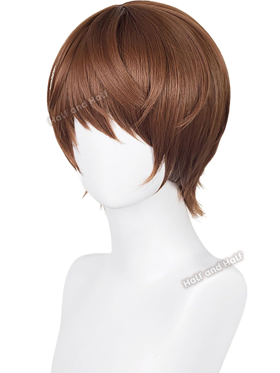 Half and Half Light Yagami Cosplay Wig Men's Short Dark Brown Anime Wigs Chestnut Chocolate Color Costume Male Wigs for Women Unisex Part Halloween Daily
