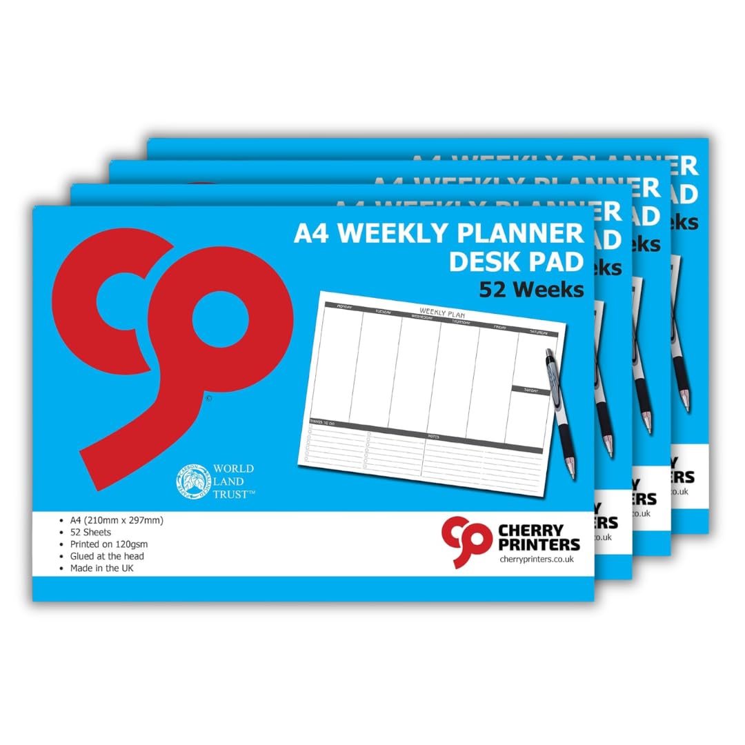 Cherry Printers Weekly Planner Desk Pad A4 | 4 Pack