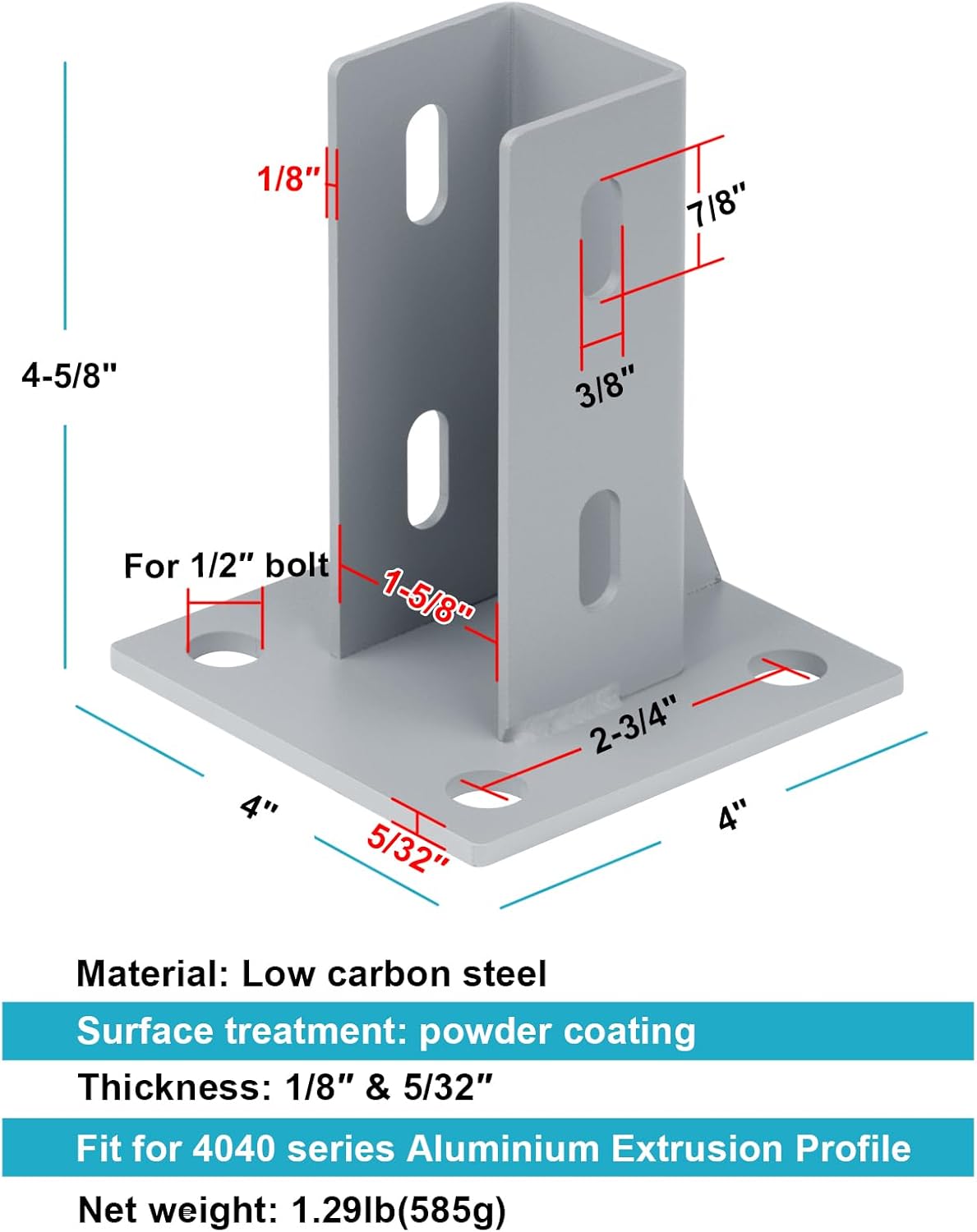 2 Pack Floor Mount Post Base Fits 4040 T Slot Aluminum Profile, Ground Flange Anchor Bracket, Gray