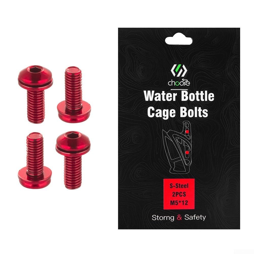 Mountain Road Bike 4Pcs Alloy Steel Bottle Cage Holder Screws,M5*12 Bolt (Red)