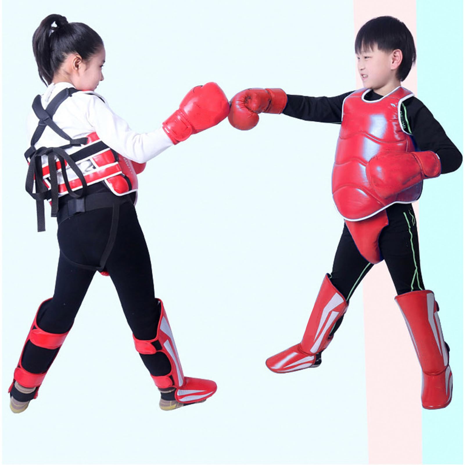 Set di attrezzi da boxe per taekwondo, per karate, sparring, altezza giovani o adulti, parastinchi/torace/copricapo/paradenti, set di protezione per arti marziali