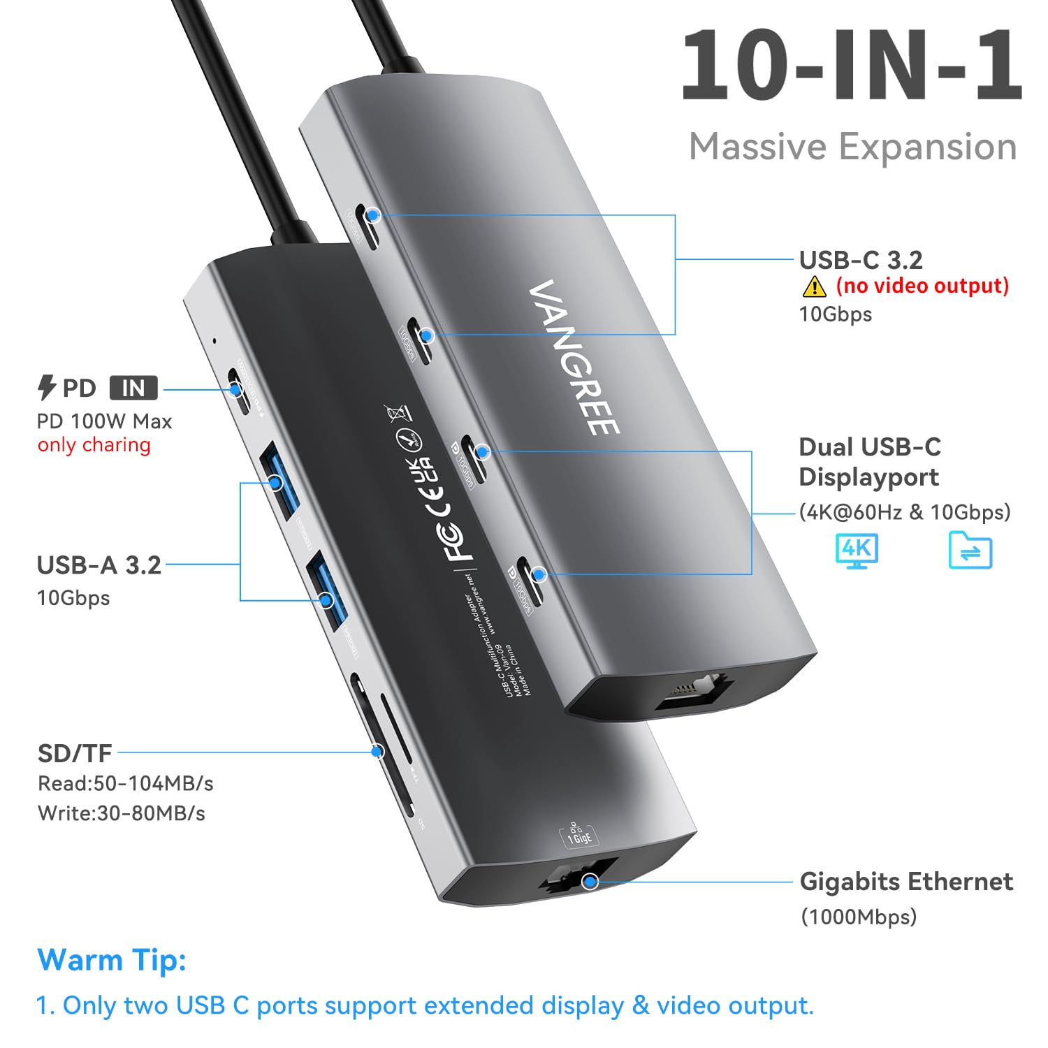 Hub USB-C Dual Port 4K 10Gbps Ethernet Charge - Dettaglio