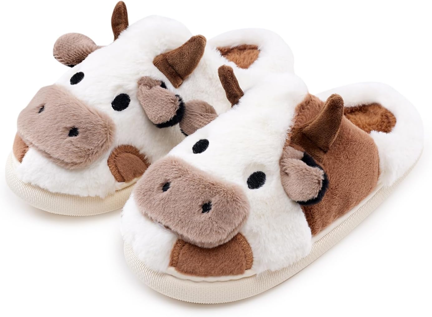 Cow Slippers for Women and Men, Fluffy Cute Cozy Cartoon Fuzzy Cow House Slipper Womens Milky Cows Animal Preppy Funny Kawaii Pillow Cloud Fall Winter Bedroom Home Shoes for Indoor and Outdoor