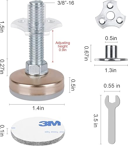 Miniatura 9 de Niveladores de muebles resistentes de 38 a 16 hilos con kit de tuercas en T, pies niveladores de muebles ajustables para mesas, armarios, sillas,