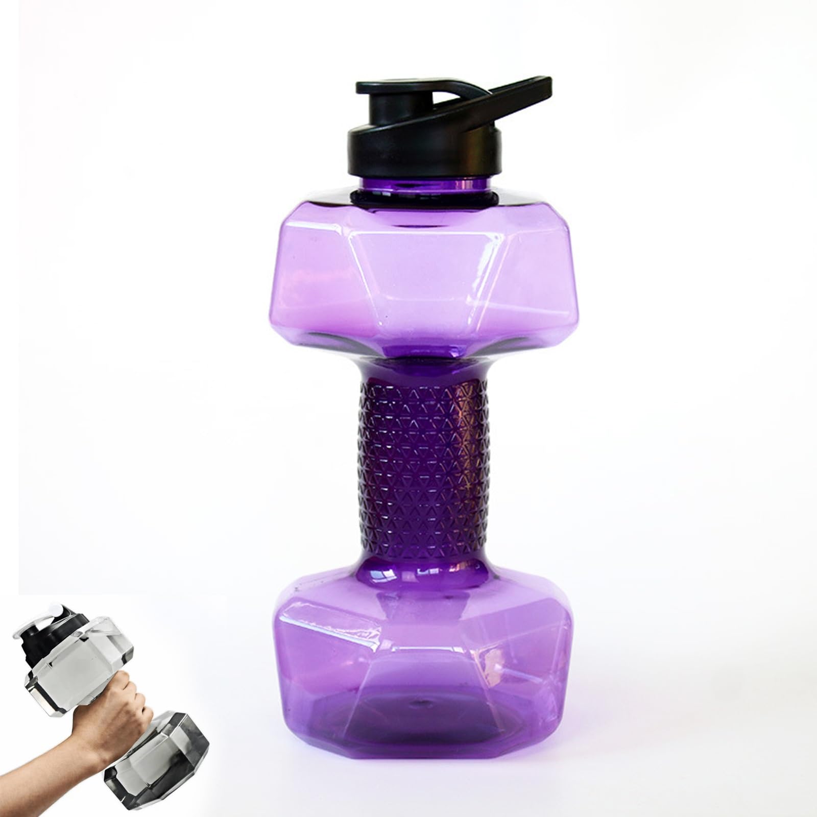 Lextex Men's Purple Dumbbell Shaped Water Bottle,Water Filled Dumbbells Cup,Portable Weight Water Bottles,Dumbbells Travel Cup For Gym,Outdoors,Camping,Gym Gifts For Wo,Flip Top Leak Proof Lid(1500Ml-)
