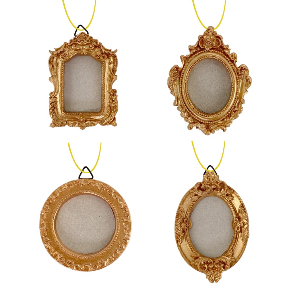 Bdkmms Gold Mini Picture Frames, 4Pcs Vintage Resin Photo Frames With Back Chain Oval Picture Frame For Home Wedding