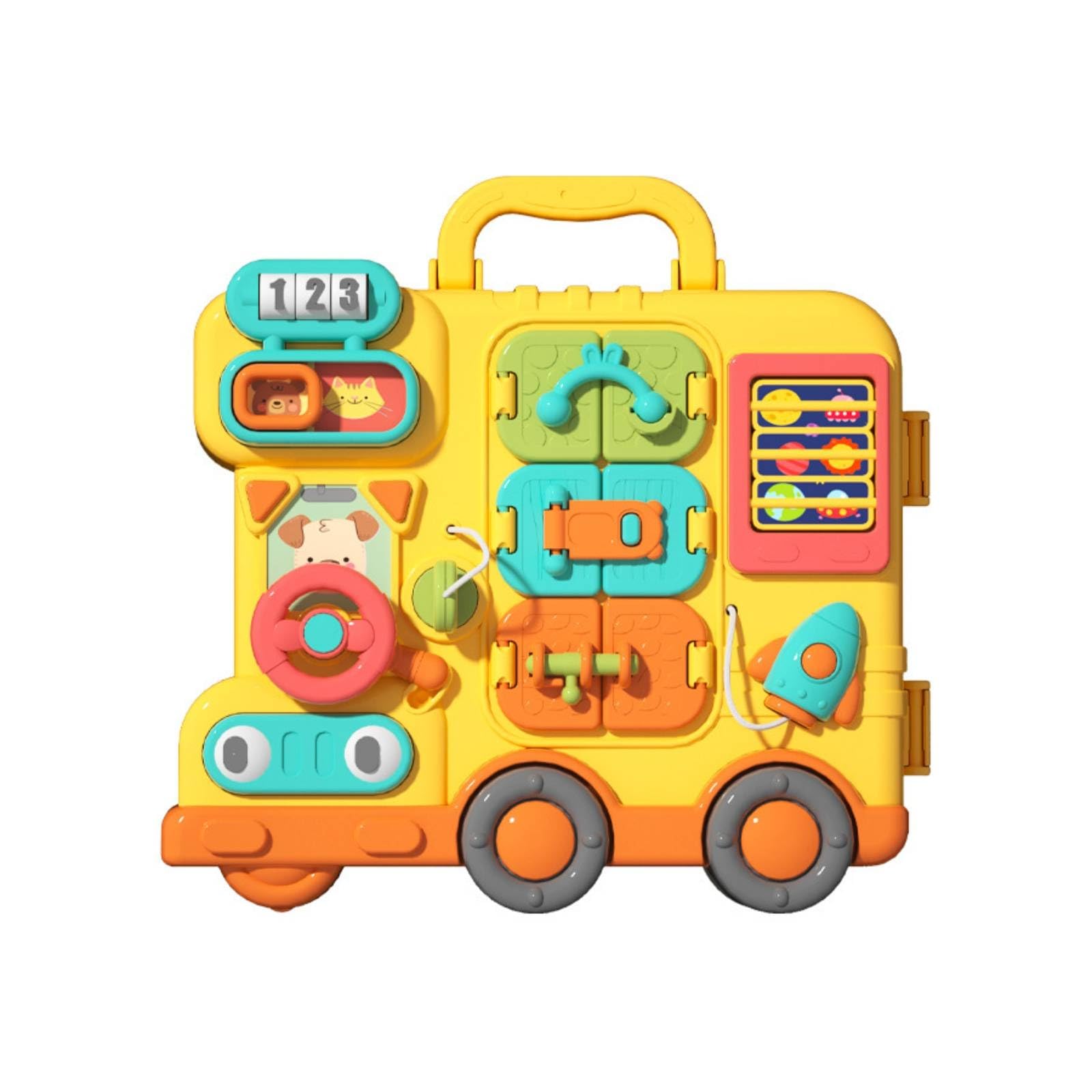 Tablero Tablero Sensorial Tablero de Actividades Tablero Ocupado con Puertas Números y Volante para Coordinación Bus de Actividades Plástico Adecuado, Versión con Pilas En Caja De Regalo