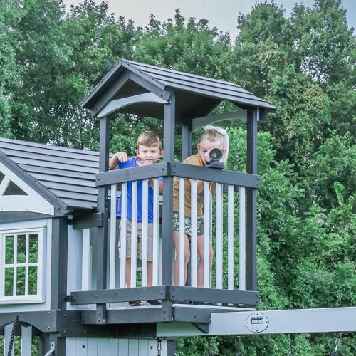 Backyard Discovery Whispering Point Light Gray Cedar Wood Swing Set with Wave Slide, Clubhouse, Crows Nest, Play Kitchen, Belt Swings, Web Swing, Rock Wall, Playhouse, Ladder, Windows, Outdoor Playset - image 5
