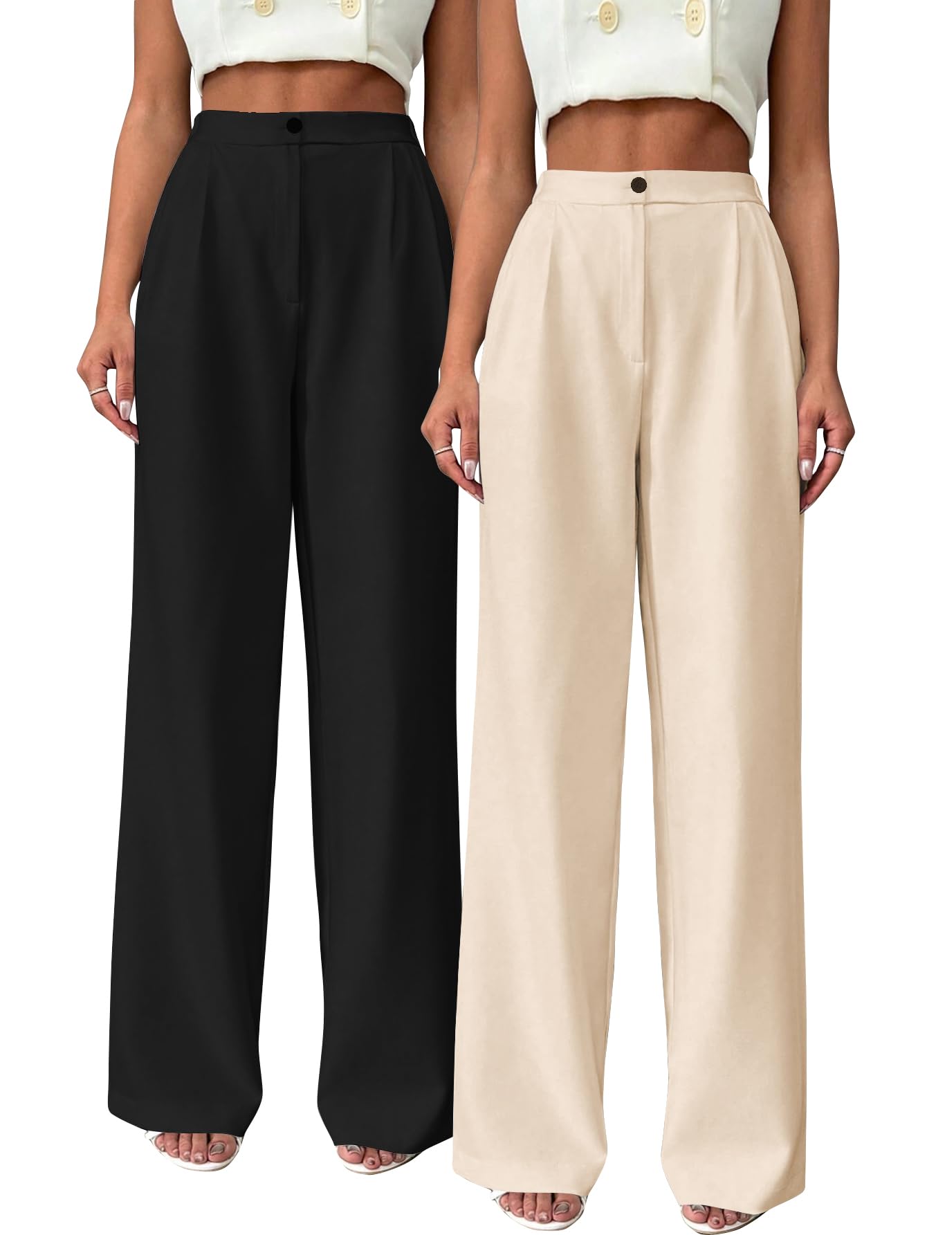 toochki Women High Rise High Waist Trousers Flared Korean Style Formal Pants| Elegant Workwear for Office (Combo Pack of 2 Bottom)-picture-24