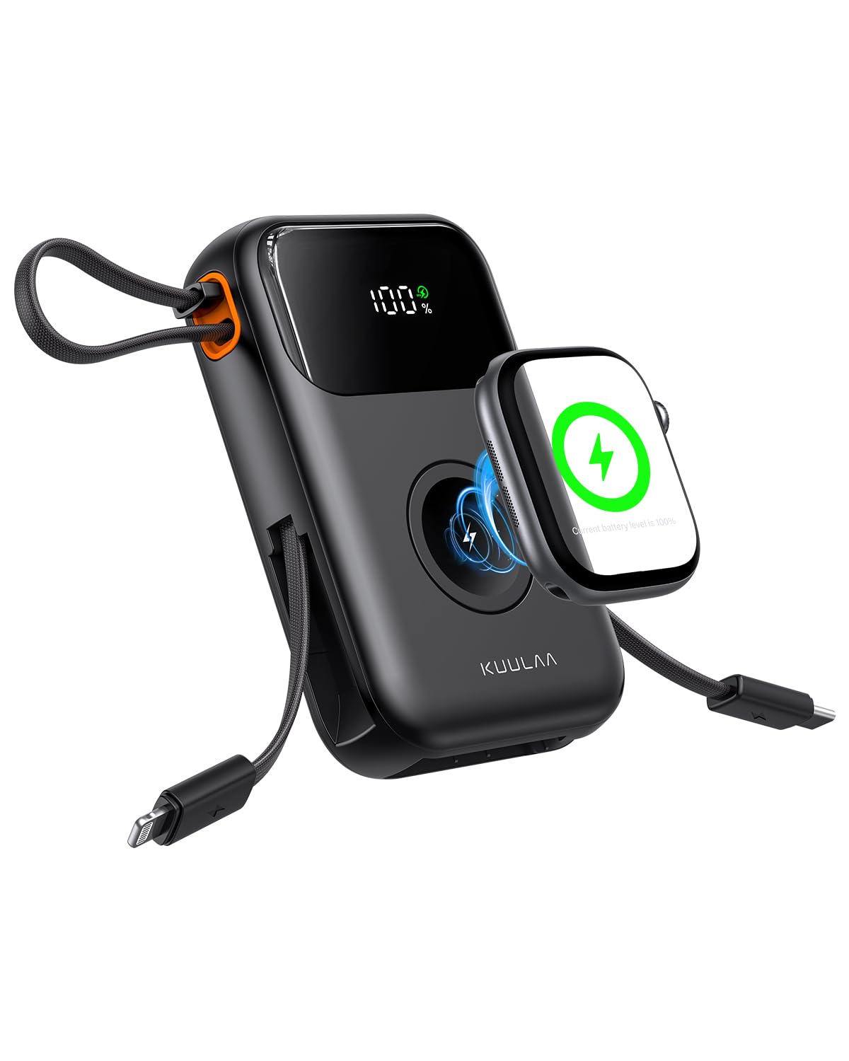 Kuulaa Portable Charger with Built-in Cables 22.5W Fast Charging Power Bank 10000mAh Compact Portable Charger with LCD Display, Portable Apple Watch Charger, Compatible with iPhone, Samsung, and More