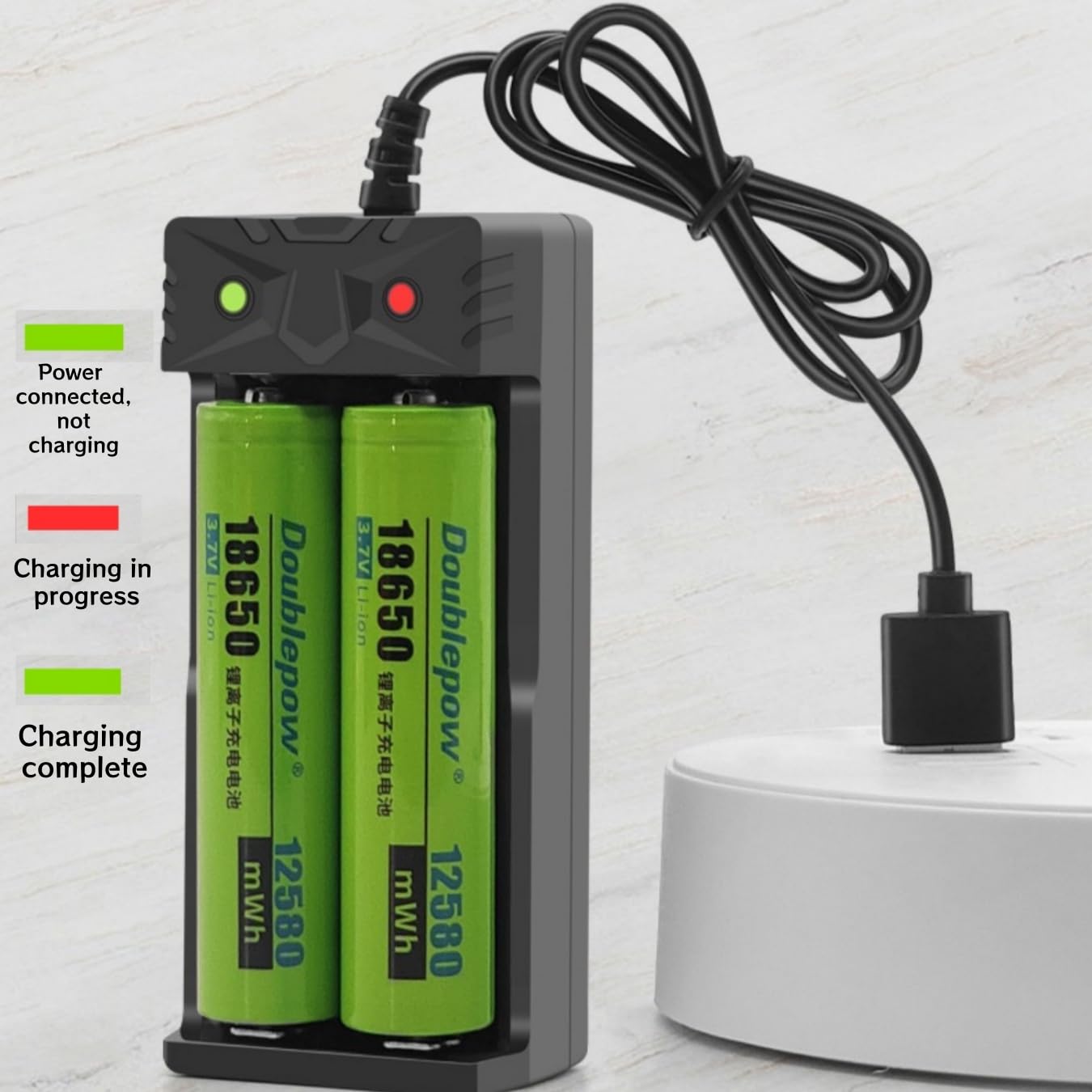 18650 Battery Charger, Dual Universal USB Fast Charger for 3.7V-4.2V Li-ion Batteries with LED Indicator - Compatible with 18650/18500/18490/16340/14500 — view 3