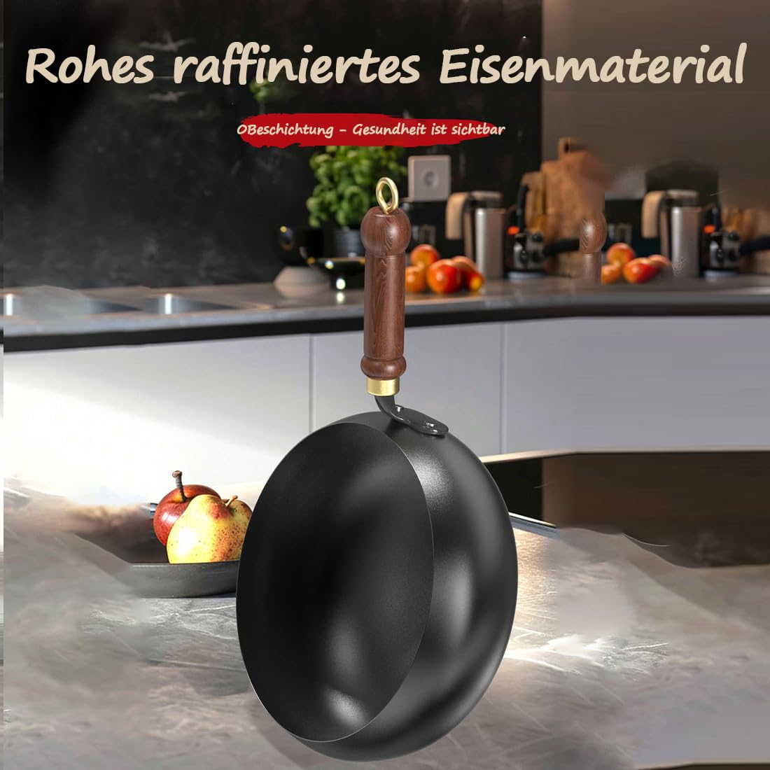 Japanische Eisenpfanne, Eisenpfanne Ohne Beschichtung, 24/26/28cm Biennll Eisenpfanne, Japanische Eisenpfanne Mit Holzdeckel füR Gasherd Und Induktionsherd (28cm)