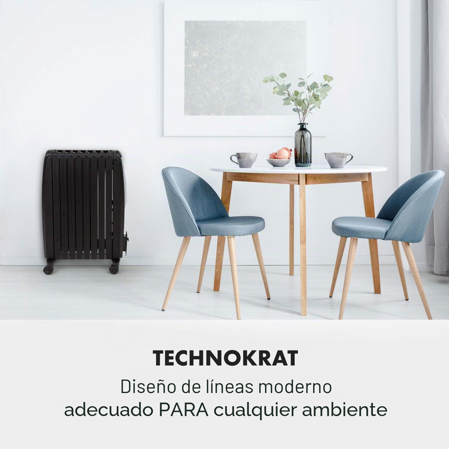 Klarstein Thermaxx Noir - Radiador de aceite de 2500W de potencia, 3 niveles, rango de temperatura: 10 – 30°C, temporizador 24h, función de encendido/apagado, tubo de calefacción doble U, negro