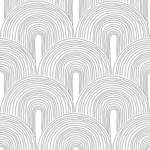 Livelynine 17.5x276 Geometric Art Deco Wallpaper Peel and Stick Arches Modern Black and White Aesthetic Wallpaper for Bedroom Walls Bathroom Furniture Minimalist Art Deco Contact Paper Shelf Liner