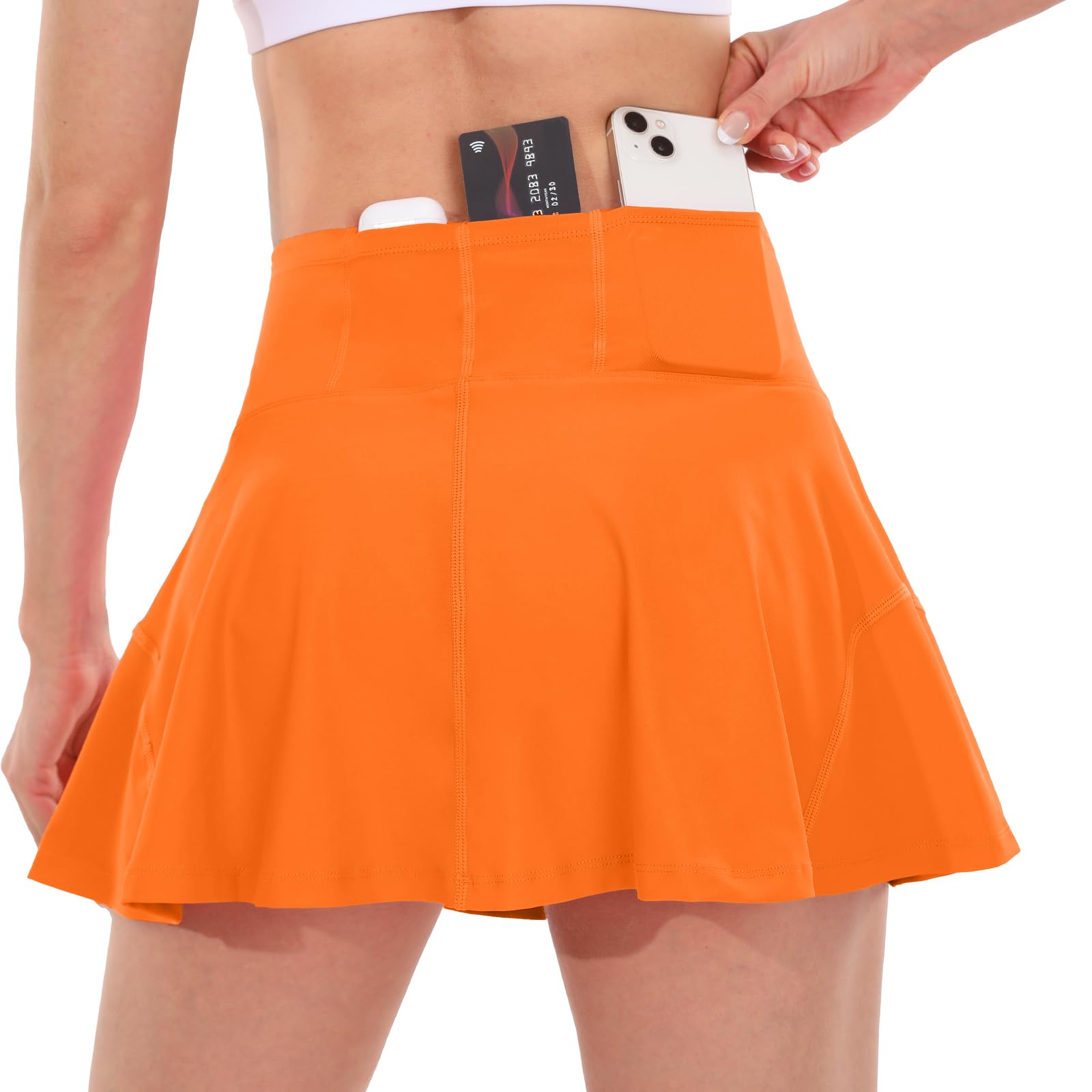 Gonna Pantaloncino da Tennis a Pieghe a Vita Alta per Donna Abbigliamento Tennis Pantaloncini Integrati con 5 Tasche Gonne da Golf Skorts Atletica Corsa, Arancione, XL