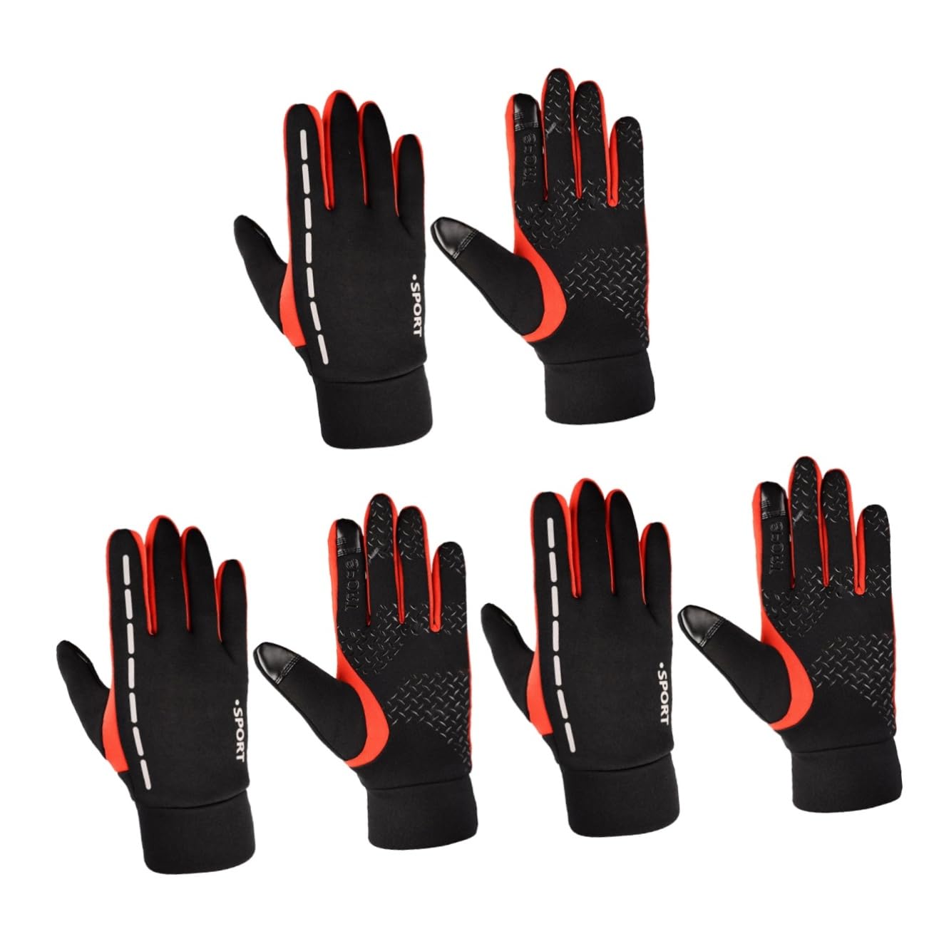 SOLUSTRE 3pares Guantes Cálidos Impermeables Antideslizantes para Ciclismo y Senderismo Talla Rojo Transpirables y Pantalla Táctil