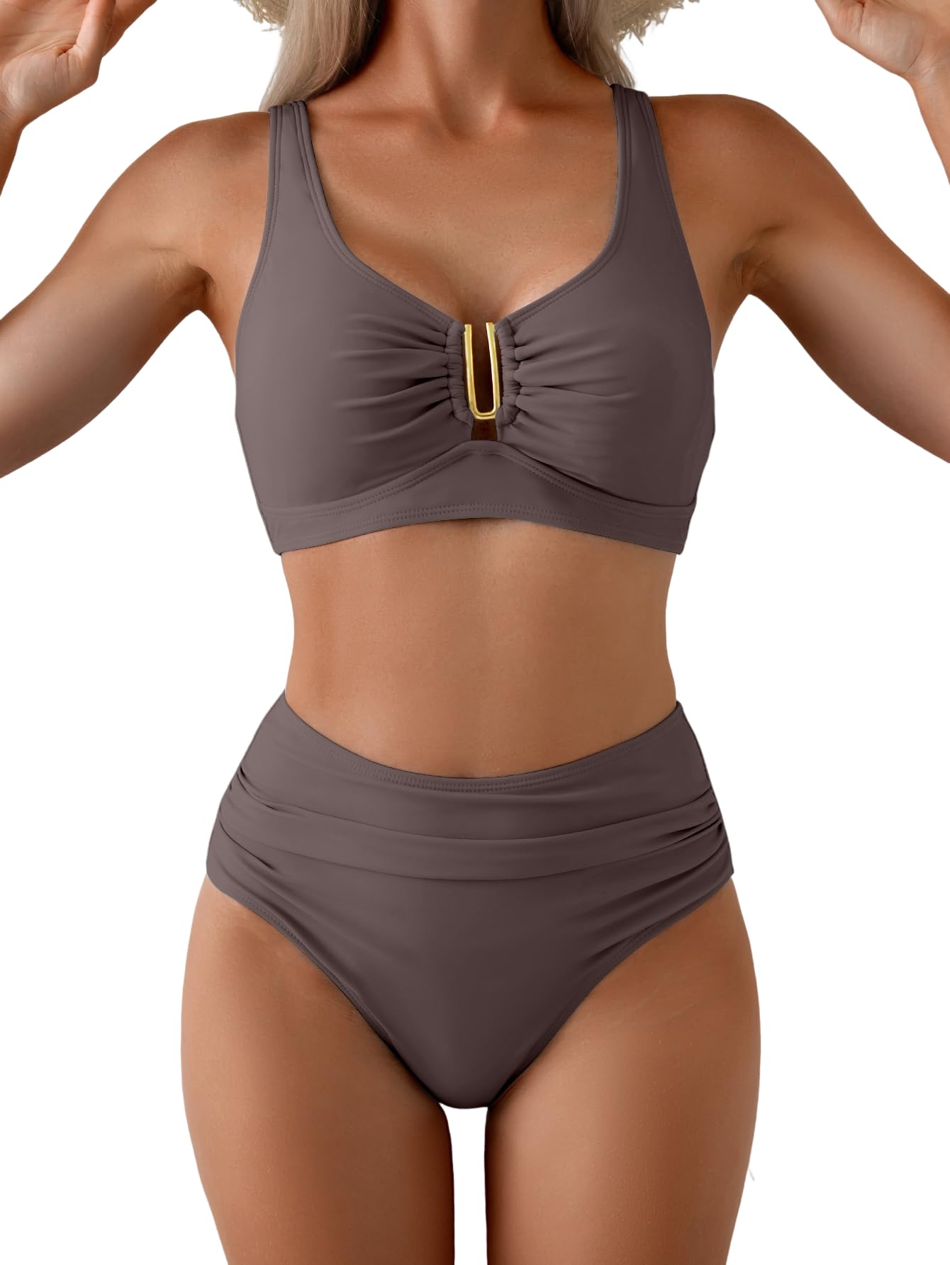 Eomenie High Waisted Bikini Sets for Women Tummy Control U Wired Swimsuit