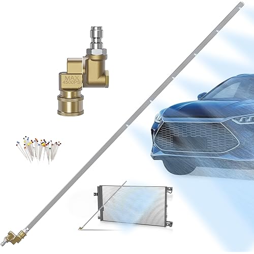Radiator Cleaning Wand, 39'' Flat Radiator Cleaner Wand, Car Radiator Genie Cleaning Tool with Flat Nozzle, Fits for Car, Truck, SUV, Van, Over 2000PSI Pressure Washer ﻿