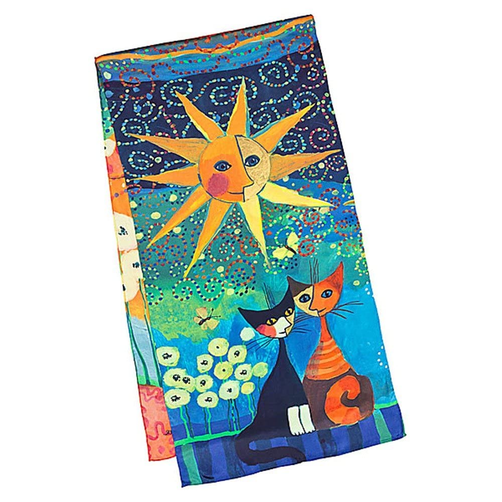 VON LILIENFELD Schal Damen 100% Seide Rosina Wachtmeister: Dolce Vita Katzen Kunst Motiv Halstuch 172 x 42 cm