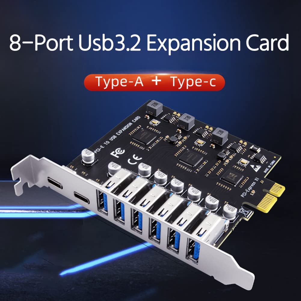 Karta Adaptera PCIE USB 6 Portów USB-A i 2 Porty USB-C PCI-E