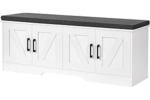 Multipurpose Shoe Bench Storage with Cushioned Seat and Adjustable Shelf