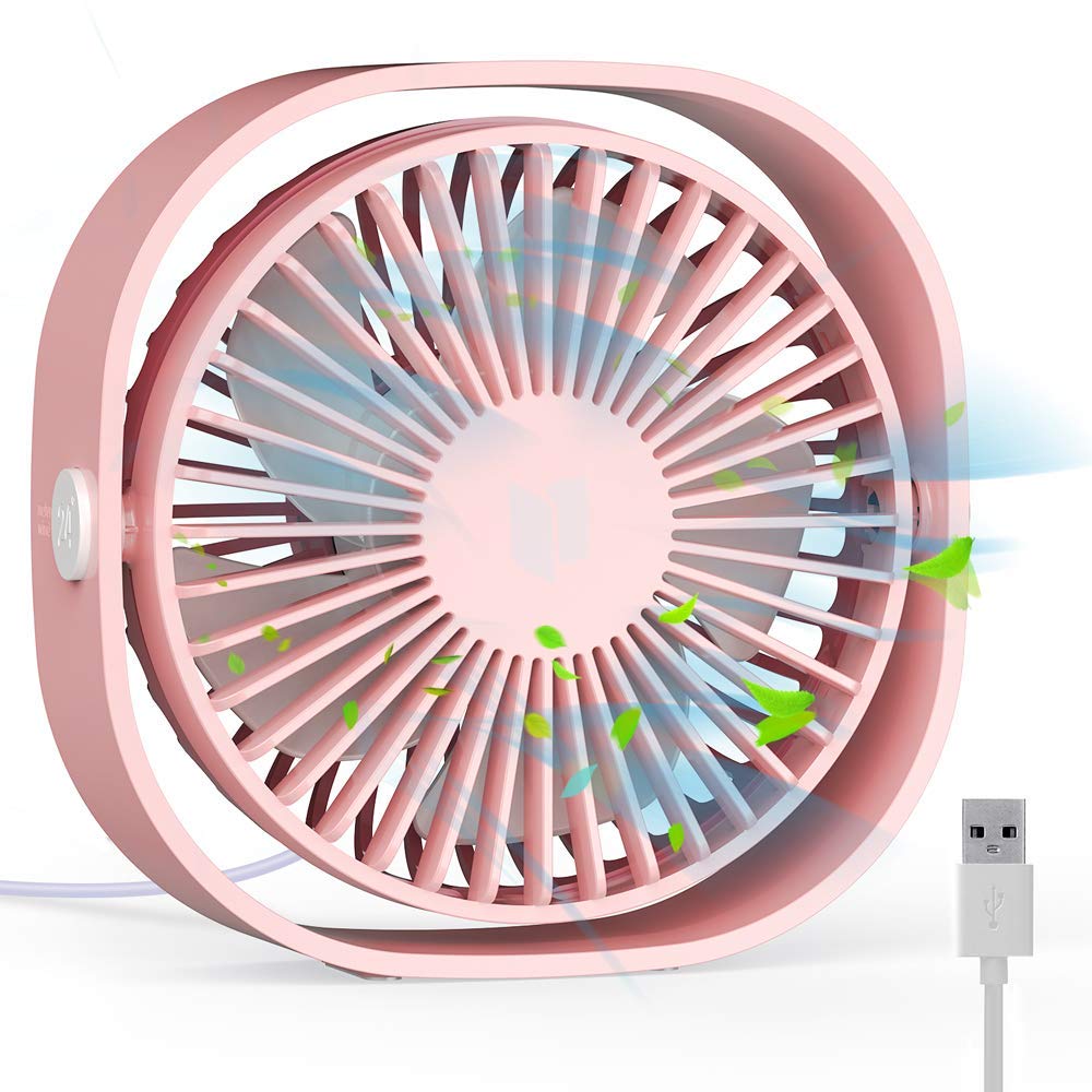 RATEL USB Table Fan, 12.5 cm Mini Desk fan Use with 1.2 meters Cable, Portable & Personal for Home & Office Quiet and Powerful, Cools You Down in Hot Summer, Pink