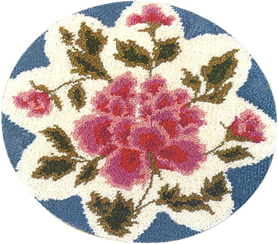 Latch Hook Kit Color Printed DIY Rug Carpet Handcraft Cushion Embroidery Set Crocheting for Kids & Adults Animal/Flower Pattern (Penoy Flower, 20x20 inch)