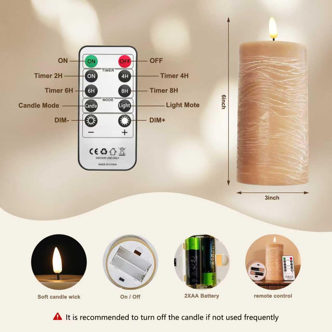 Flameless Candles with Remote Timer: 2 PCS 6"x3"Electric Led Memorial Candles Light Battery Operated for Indoor Outdoor Votive Decorative