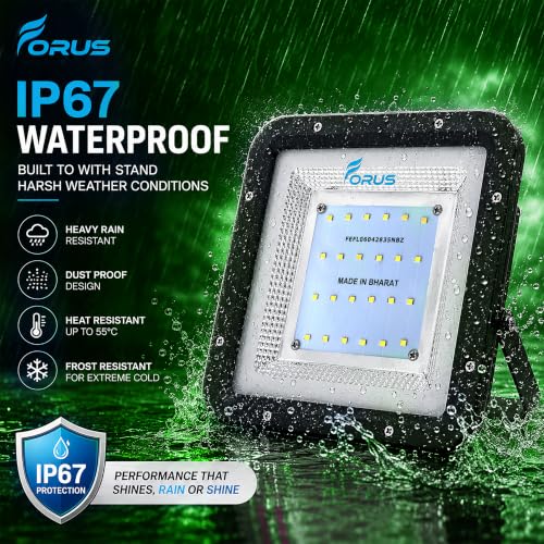 Image of Forus 20W LED Flood Light, Green Light, 4-Year Warranty, IP67 Waterproof Outdoor Lighting, High Mast Halogen Focus Light for Factory, Garage, Parking, Garden, Shop, Warehouse, Tent, Warehouse, 1PC