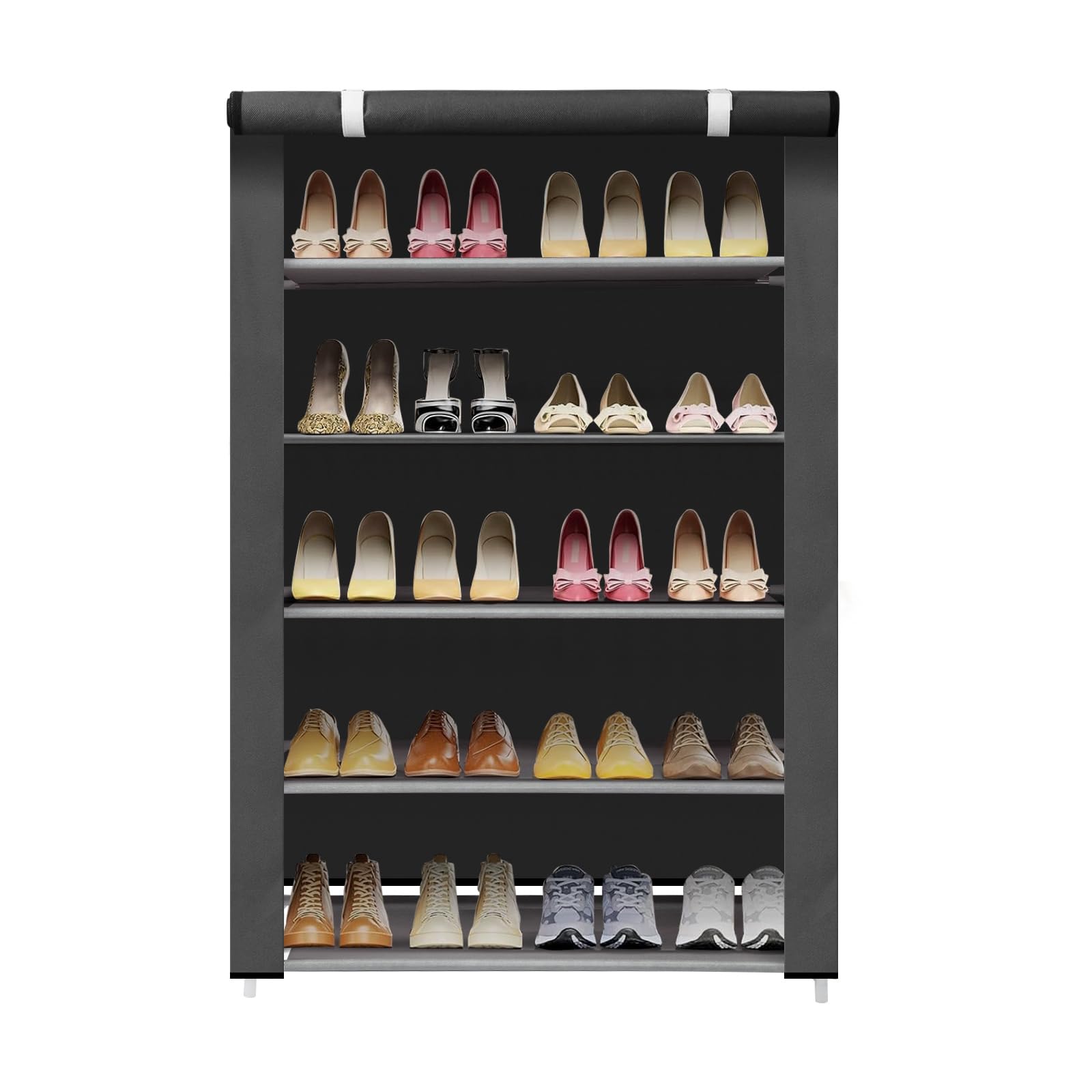 LN COZY CORNER Shoes Rack Storage Shoe Cabinet with Dustproof Cover Storage Organiser Shoe Stand for Hallway Living Room (Black, 8-Layer)