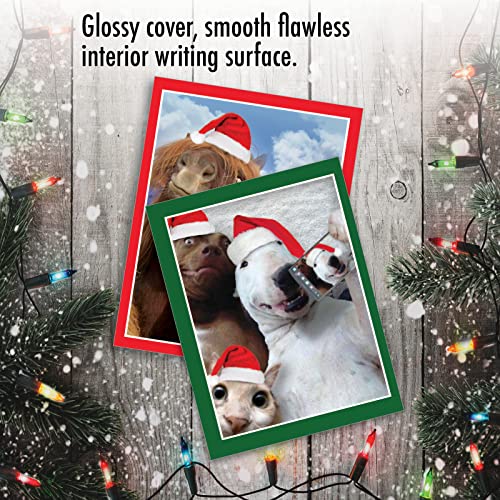 Image of The Best Card Company - 10 Blank Animal Christmas Note Cards - Assorted Bulk Holiday Cards for Men and Women, Fun Wildlife (4 x 5.12 Inch) - Holiday Animal Selfie M2373XSB