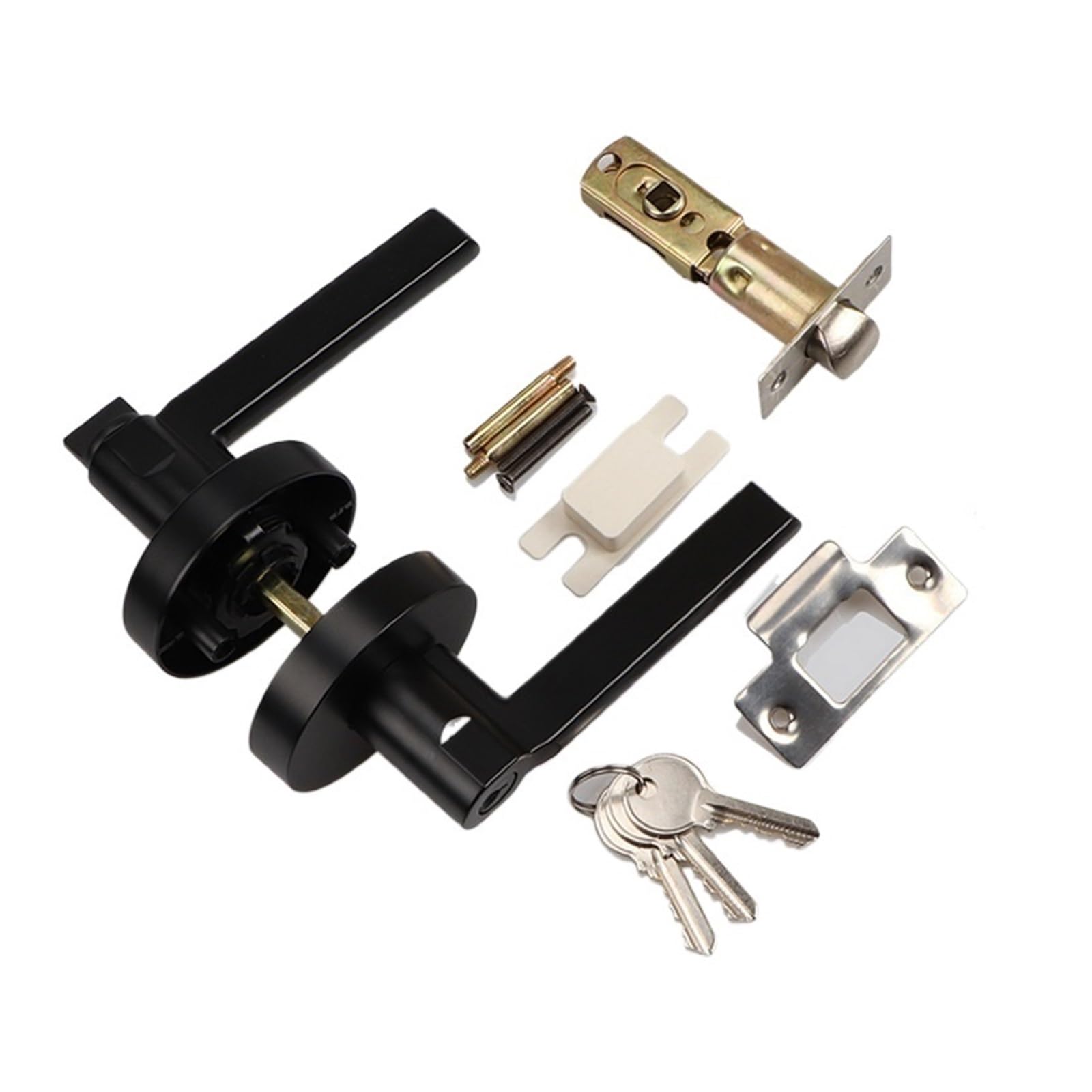 NYRXRYTCA Three-Pole Handle Door Lock Indoor Silent Lock Bedroom Door Black Three-Pole Lock Hotel Bathroom Lock(Asia Black ET with key)