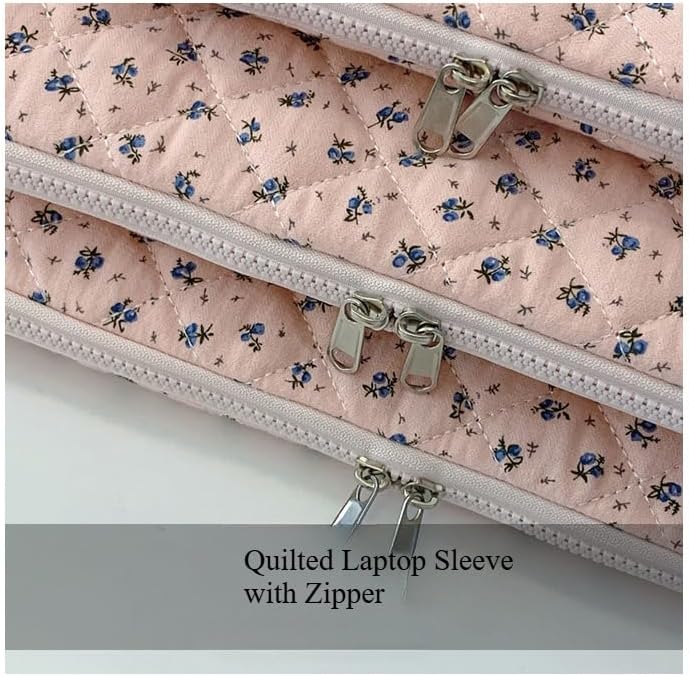9-15in Cutecore Puffy Laptop Sleeve Coquette Cute Floral Quilted Laptop Case Cover Vintage Storage Bag Accessories (Blue,15in)