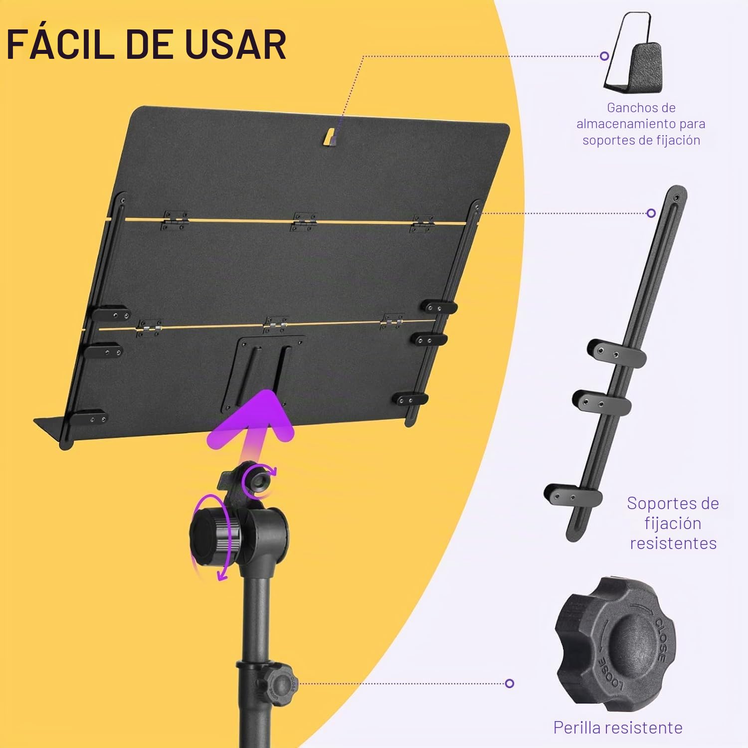 CAHAYA Atril para Partituras Material Negro Mate No Se Raya Fácilmente Doble Uso Metal Portátil Robusto Altura Ajustable CY0317